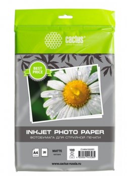 Бумага Cactus CS-MA410020ED A4/100г/м2/20л./белый матовое для струйной печати