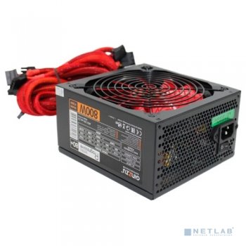 Блок питания Ginzzu PC800 14CM(Red) 80+ black,APFC,24+4p,4 PCI-E(6+2), 7*SATA, 4*IDE,оплетка, кабель питания,цветная коробка