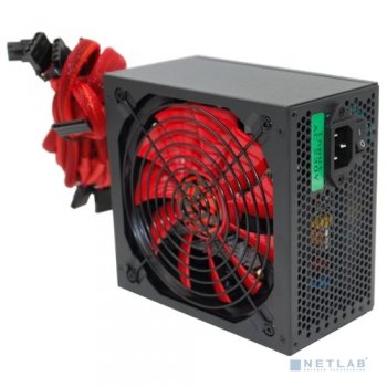 Блок питания Ginzzu PC600 14CM(Red) 80+ black,APFC,24+4p,2 PCI-E(6+2), 5*SATA, 4*IDE,оплетка, кабель питания,цветная коробка