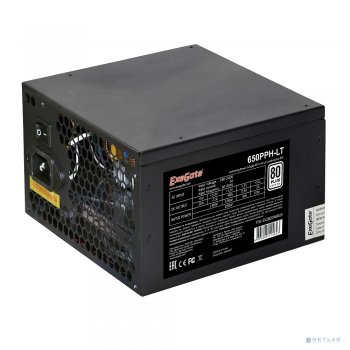 Блок питания Exegate EX282046RUS-OEM 650W Exegate 650PPH-LT-OEM, 80+, ATX, black, APFC, 12cm, 24p, (4+4)p, 5*SATA, 3*IDE ATX 2.4