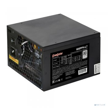 Блок питания Exegate EX282044RUS-OEM 600W Exegate 600PPH-LT-OEM, 80+, ATX, black, APFC, 12cm, 24p, (4+4)p, 5*SATA, 3*IDE