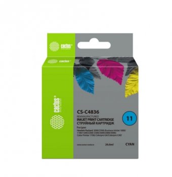 Картридж Cactus C4836A №11 для HP BIJ 1000/1100/1200/2200/2300/2600/2800, голубой