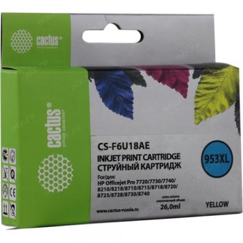Картридж Cactus CS-F6U18AE (№953XL) Yellow для HP OfficeJet Pro7720/30/40,8210/18,8710/15/18/20/25/28/30/40