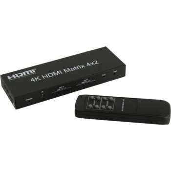 Переключатель + разветвитель видеосигнала Orient <HS0402H> HDMI Switcher (4in -> 2out, ver1.4, ПДУ) + б.п.