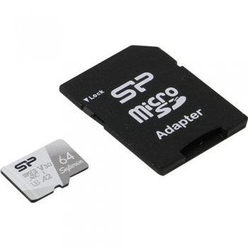Карта памяти Silicon Power <SP064GBSTXDA2V20SP> microSDXC Memory Card 64Gb UHS-I U3 V30 A2 + microSD-->SD Adapter