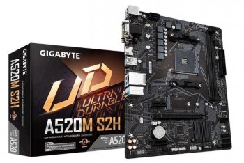 Материнская плата GIGABYTE A520M S2H (RTL) AM4 <AMD A520> PCI-E Dsub+DVI+HDMI GbLAN SATA RAID MicroATX 2DDR4