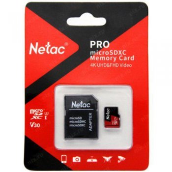 Карта памяти Netac <NT02P500PRO-256G-R> microSDXC Memory Card 256Gb A1 V30 UHS-I U1 + microSD-->SD Adapter