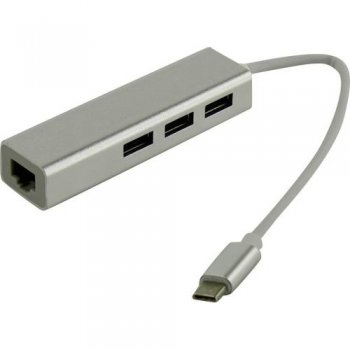 Сетевая карта внешняя USB3.0 Hub USB-C --> 3 port USB3.0 A +GbLAN