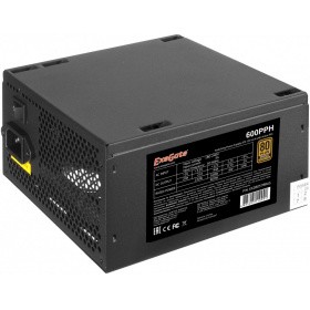 Блок питания Exegate EX280578RUS-S 600W ExeGate 600PPH-S, 80+Bronze, ATX, black, APFC, 12cm, 24p, (4+4)p, 5*SATA, 3*IDE с защитой от выдергивания