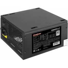 Блок питания Exegate EX282046RUS-S 650W ExeGate 650PPH-LT-S, RTL, 80+, ATX, black, APFC, 12cm, 24p, (4+4)p, 5*SATA, 3*IDE, с защитой от выдергивания