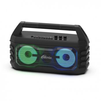 Портативная колонка RITMIX SP-610B black {AUX, USB, microSD (MP3, WAV, WMA, APE), RGB-подсветка, эквалайзер, дисплей: LED, возможность, м