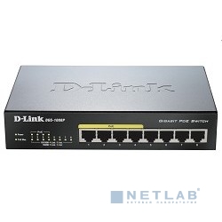 Коммутатор D-Link DGS-1008P/E1A неуправляемый с 8 портами 10/100/1000Base-T (4 порта PoE 802.3af/at, PoE-бюджет 80 Вт)
