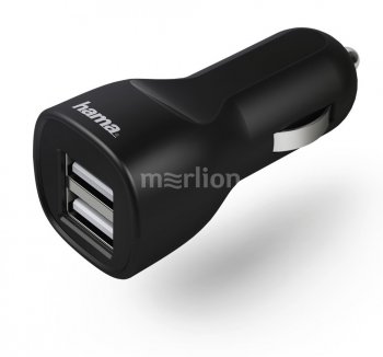Автомобильный адаптер питания Hama H-1401660 1.2A+1.2A 2xUSB универсальное черный (00173624)