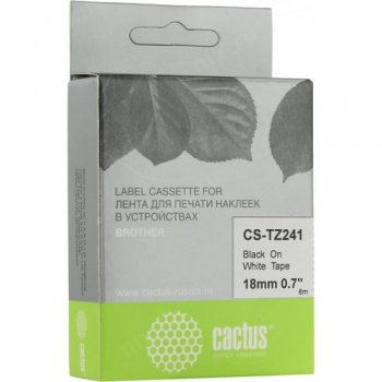 Cactus <CS-TZ241> лента для печати этикеток (ширина 18мм, 8м, чёрный на  белом)