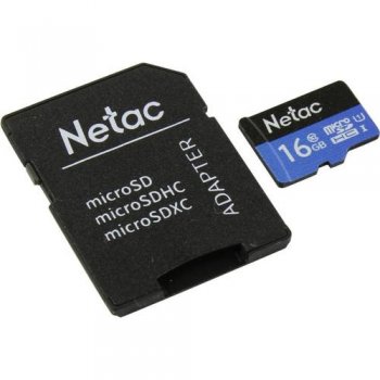 Карта памяти Netac <NT02P500STN-016G-R> microSDHC Memory Card 16Gb UHS-I U1 Class 10 + microSD-->SD Adapter