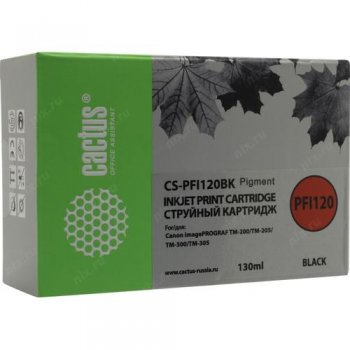 Картридж Cactus CS-PFI120BK PFI-120BK черный пигментный (130мл) для Canon imagePROGRAF TM-200/TM-205/TM-300/TM-305