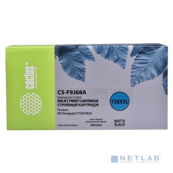 Картридж CACTUS F9J68A 728XL для HP DJ T730/T830, черный матовый (300мл)