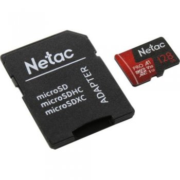Карта памяти Netac <NT02P500PRO-128G-R> microSDXC Memory Card 128Gb A1 V30 UHS-I U3 + microSD-->SD Adapter