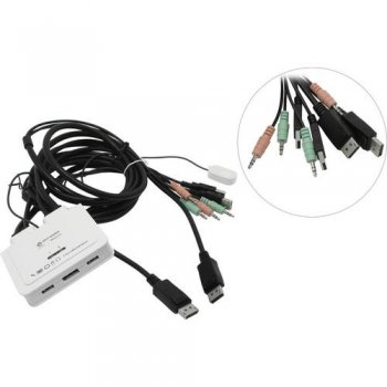 Переключатель KVM Multico <EW-K1302DP4K> 2-port DisplayPort USB KVM Switch (клав.USB+мышьUSB+DP+Audio,проводнойПДУ,кабели несъемные)