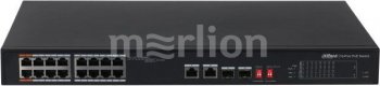 Коммутатор Dahua DH-PFS3218-16ET-135 (L2) 16x100Мбит/с 2x1Гбит/с 2SFP 14PoE+ 2PoE++ 135W неуправляемый