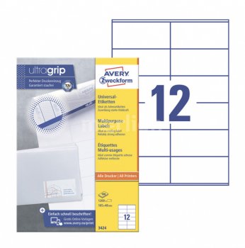Этикетки Avery Zweckform 3424 A4 105x48мм 12шт на листе/70г/м2/100л./белый матовое самоклей. универсальная
