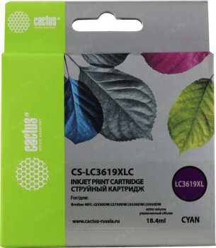 Картридж Cactus CS-LC3619XLC Cyan для Brother MFC-J2330DW/2730DW/3530DW/3930DW
