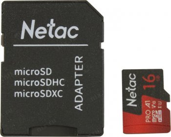 Карта памяти Netac <NT02P500PRO-016G-R> micro SDHC Memory Card 16Gb UHS-I U1 + microSD-->SD Adapter