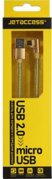 Кабель JETACCESS <JA-DC25 2м Gold> USB 2.0 AM -> micro-B 2м, Г-образный коннектор