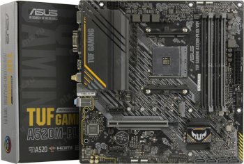 Материнская плата ASUS TUF GAMING A520M-PLUS WIFI (RTL) AM4 <AMD A520> PCI-E Dsub+ HDMI+DP GbLAN+WiFi+BT SATA MicroATX 4DDR4