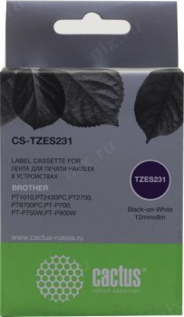 Cactus <CS-TZES231> лента для печати этикеток (ширина 12мм, 8м, Black on White) для Brother
