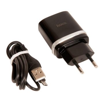 Зарядка USB-устройств HOCO c12Q Smart QC3.0, кабель Micro USB, один порт USB, 5V, 3.0A, черный 6931474716279