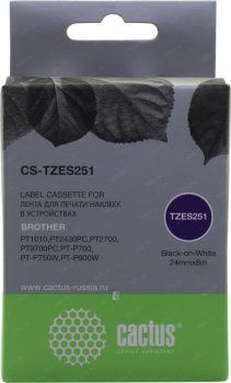 Cactus <CS-TZES251> лента для печати этикеток (ширина 24мм, 8м, Black  on White) для  Brother