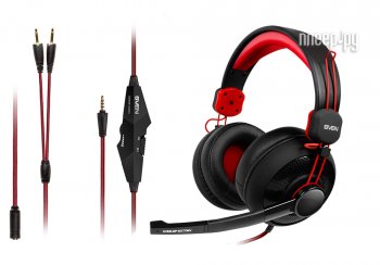 Наушники с микрофоном SVEN AP-G777MV <Black-Red> (с регулятором громкости, шнур 1.2м+1м)