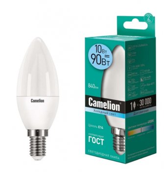 Светодиодная лампа Camelion <LED10-C35/845/E14> (E14, 840 люмен, 4500К, 10Вт, 170-265В)