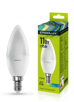 Светодиодная лампа Ergolux <LED-C35-11W-E14-4K> (E14, 1060 люмен, 4500К, 11Вт, 180-240В)