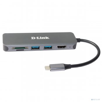 Док-станция для ноутбука D-Link DUB-2327/A1A с разъемом USB Type-C, 2 портами USB 3.0, 1 портом USB Type-C/PD 3.0, 1 портом HDMI и слотами