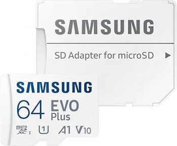 Карта памяти Samsung EVO Plus <MB-MC64KA> microSDXC Memory Card 64Gb Class10 UHS-I U1+microSD--> SD Adapter