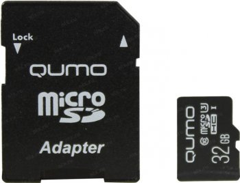 Карта памяти Qumo <QM32GMICSDHC10U3> microSDHC 32Gb Class10 UHS-I U1 + microSD-->SD Adapter