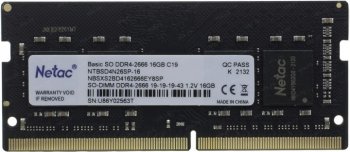 Оперативная память для ноутбуков 16Gb 2666MHz Netac NTBSD4N26SP-16 Basic RTL PC4-21300 CL19 SO-DIMM 260-pin 1.2В single rank Ret