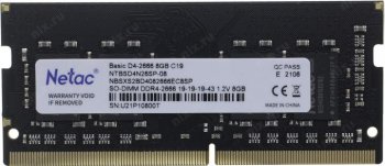 Оперативная память для ноутбуков Netac Basic <NTBSD4N26SP-08> DDR4 SODIMM 8Gb <PC4-21300> (for NoteBook)