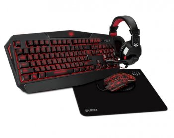 Комплект клавиатура + мышь + гарнитура SVEN GS-4300 Black (Кл-ра, USB+Мышь, гарнитура, коврик)