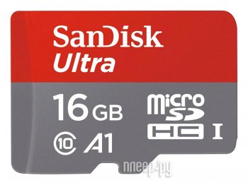 Карта памяти 16Gb - SanDisk Ultra microSDHC Class 10 UHS-I U1 SDSQUAR-016G-GN6MA с переходником под SD (Оригинальная!)