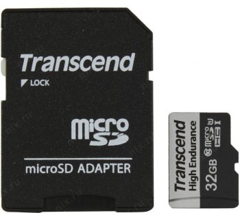 Карта памяти Transcend <TS32GUSD350V> micro SDHC Memory Card 32Gb UHS-I U1 + microSD-->SD Adapter