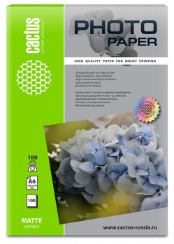 Бумага Cactus CS-MA6180100 A6/180г/м2/100л./белый матовое для струйной печати