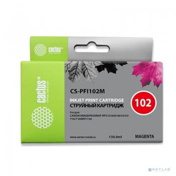 Картридж CACTUS PFI-102M для Canon iPF500/iPF600/iPF700/ MFP M40/iPF765/LP17/LP24, пурпурный (130мл)