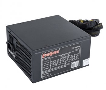 Блок питания 600W Exegate 600PPX RTL, ATX, SC, black, APFC, 14cm, 24p+(4+4)p, PCI-E, 5SATA, 3IDE, FDD + кабель 220V с защитой от выдергивания