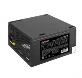 Блок питания 600W ExeGate 600PPE, ATX, PC, black, APFC, 12cm, 24p+(4+4)p, PCI-E, 5*SATA, 3*IDE, FDD + кабель 220V в комплекте