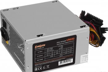 Блок питания 650W ExeGate UN650, ATX, PC, 12cm fan, 24p+4p, 6/8p PCI-E, 3*SATA, 2*IDE, FDD + кабель 220V в комплекте