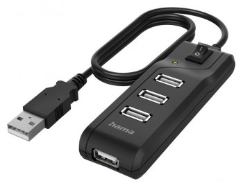 Концентратор USB 2.0 Hama H-200118 4порт. черный (00200118)