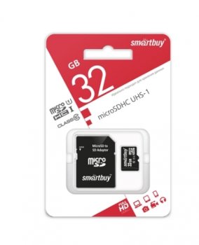 Карта памяти micro SDHC Smartbuy 32GB Class 10 UHS-I (с адаптером SD)